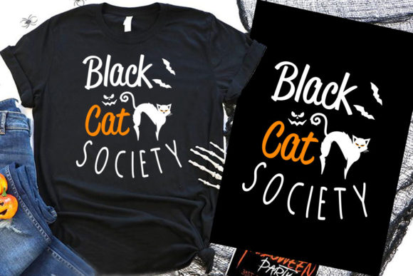 Black Cat Society Halloween Cat T Shirt Graphics