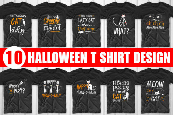 Halloween Cat T Shirt Design SVG Bundle 2 Graphics