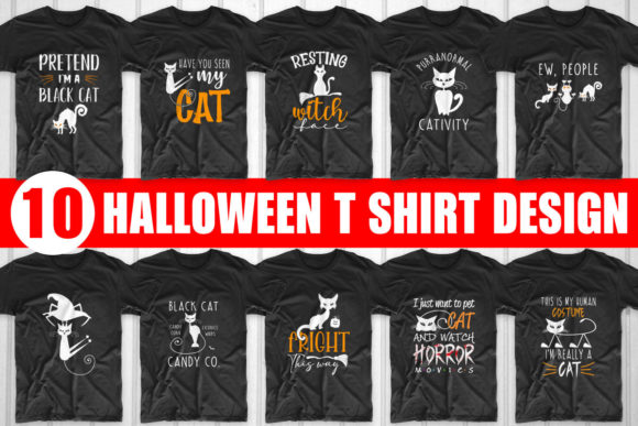 Halloween Cat T Shirt Design SVG Bundle1: Graphics & T-Shirt Designs